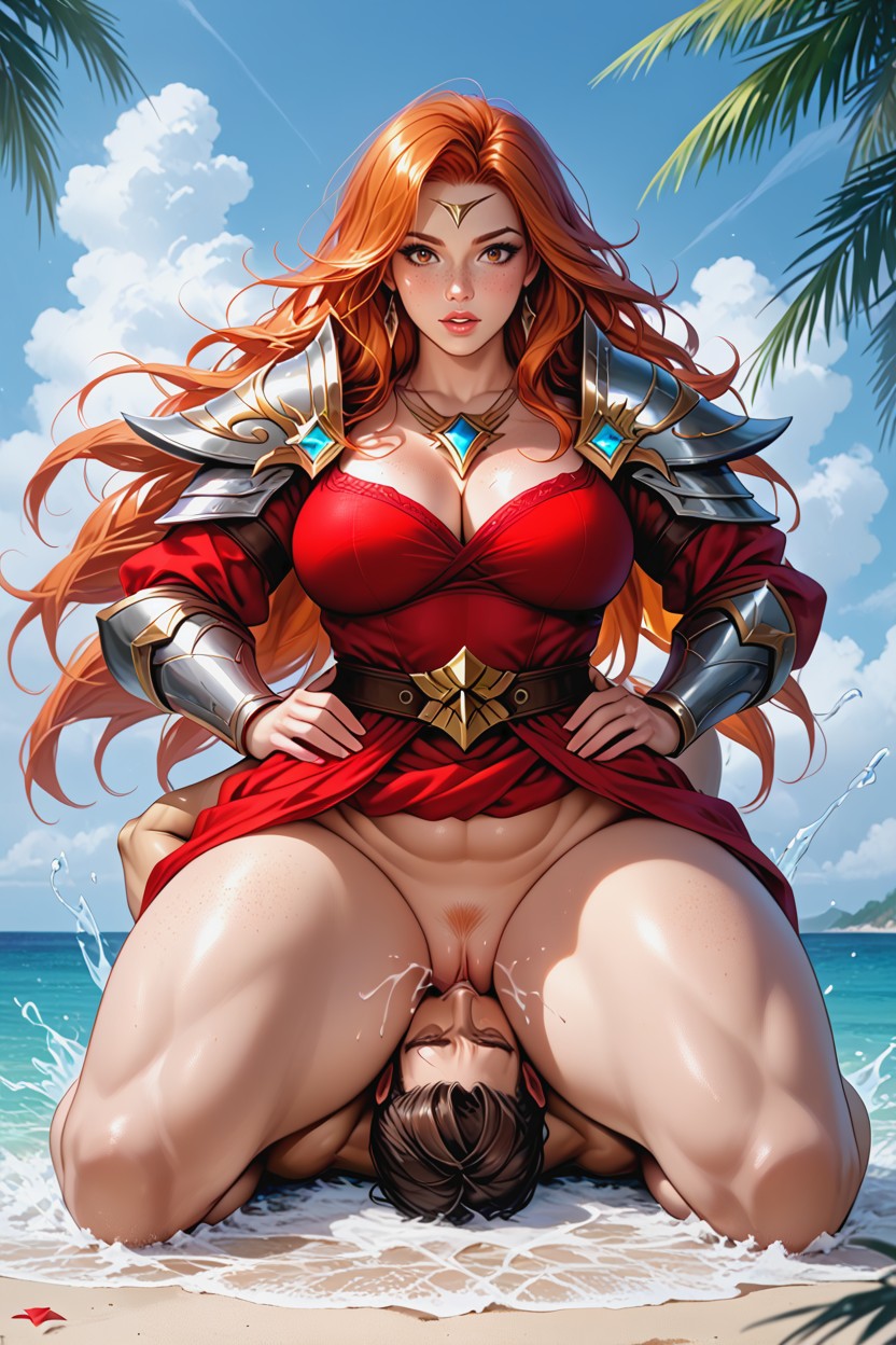 Beach, Taller Woman, Thick Thighs AI Porn