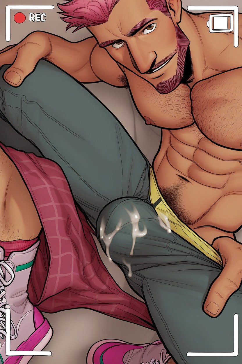 Facial Hair, Men, Enormous Bulge Under Plaid Boxer Briefs AI Gay Porn