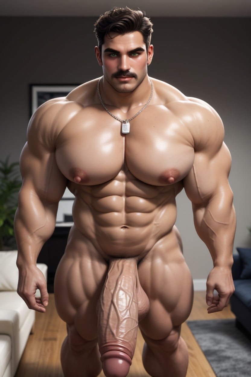 In A Living Room, Cock Out, Big Hyper Alpha Long Cock AI Gay Porn