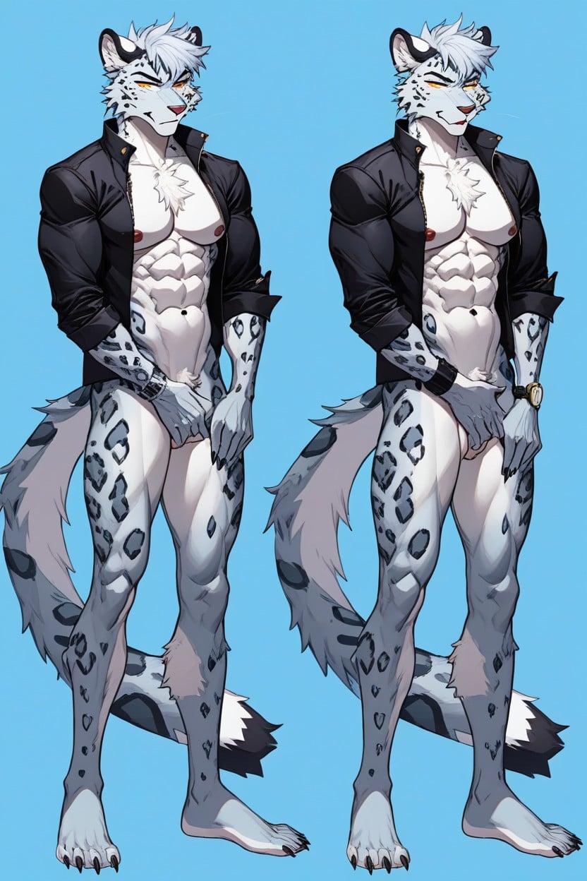 A snow leopard's form highlighted by light and shadow