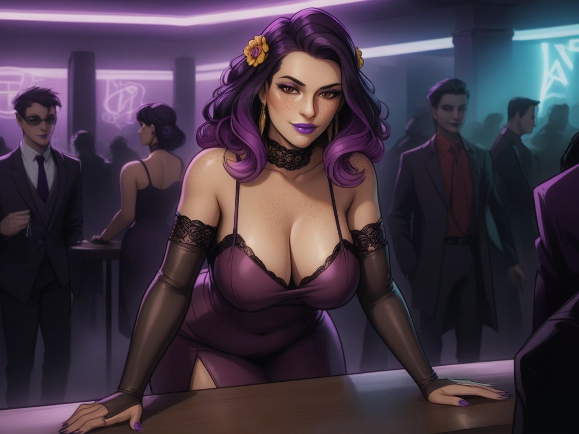Purple Spotlight, Natural Medium Breasts, Neon Purple Foggy Background Porno IA Latina