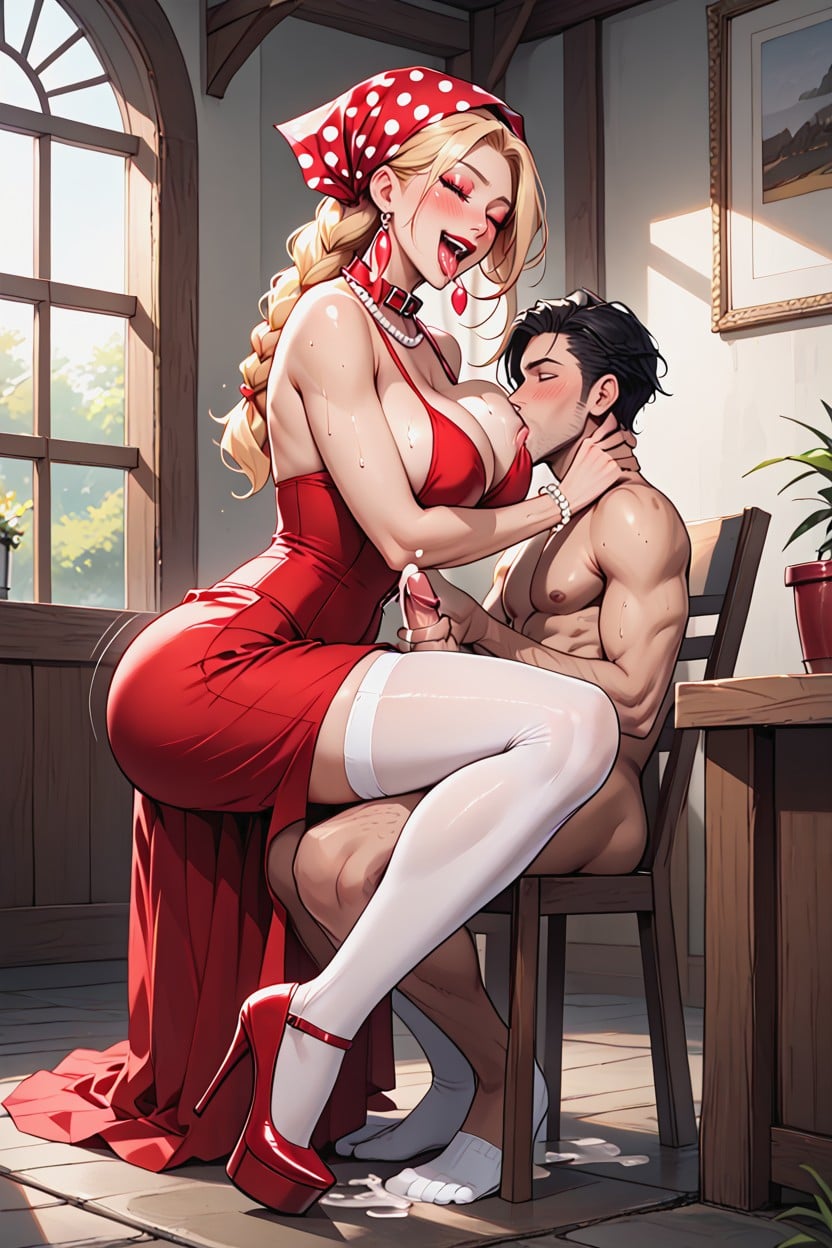 In Front Of A House With A Lawn, Dreamy Eyes, Faceless Male Hentai AI Porn