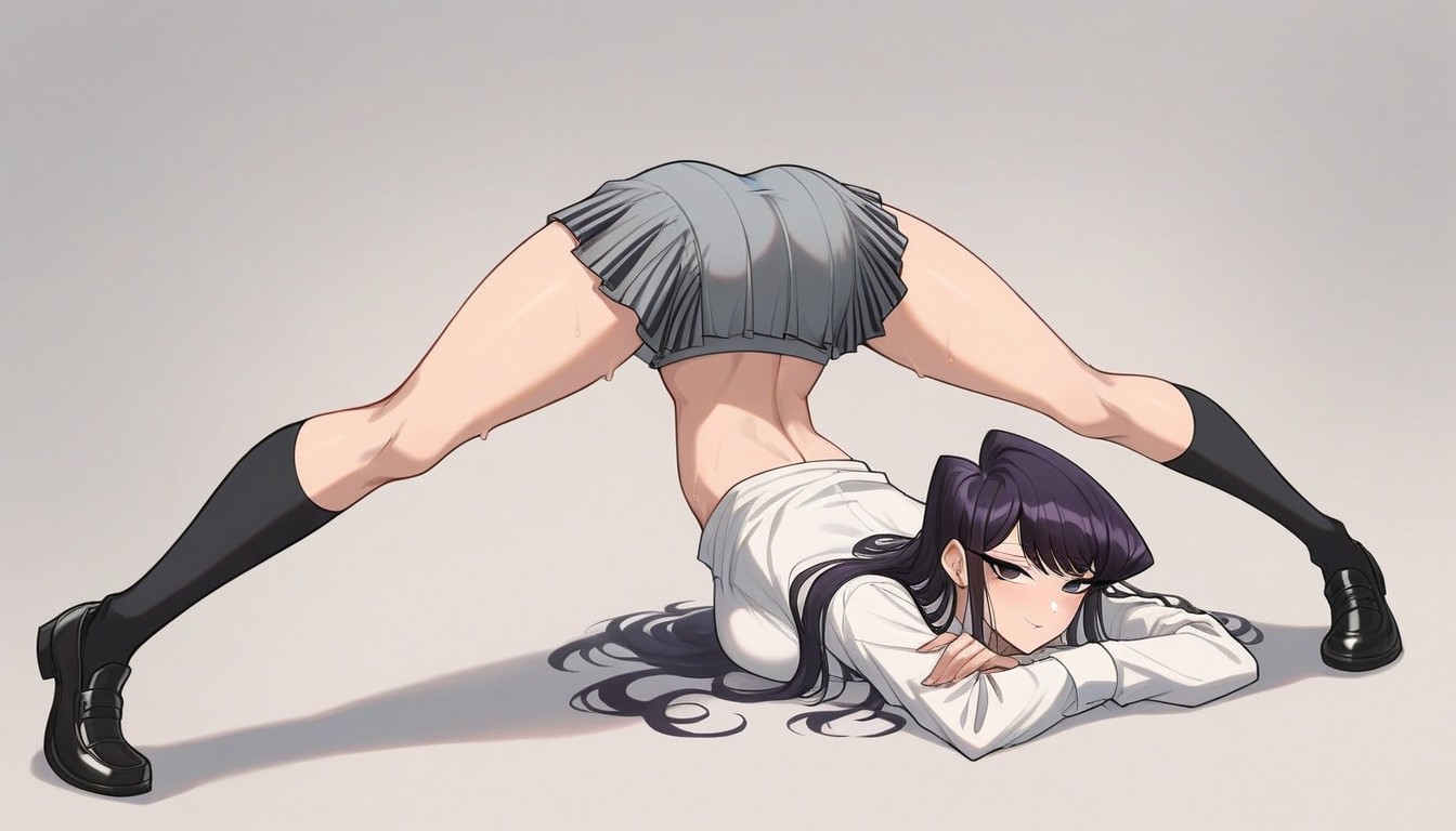 Long Hair, Grey Skirt, Simple Background Hentai AI Porn