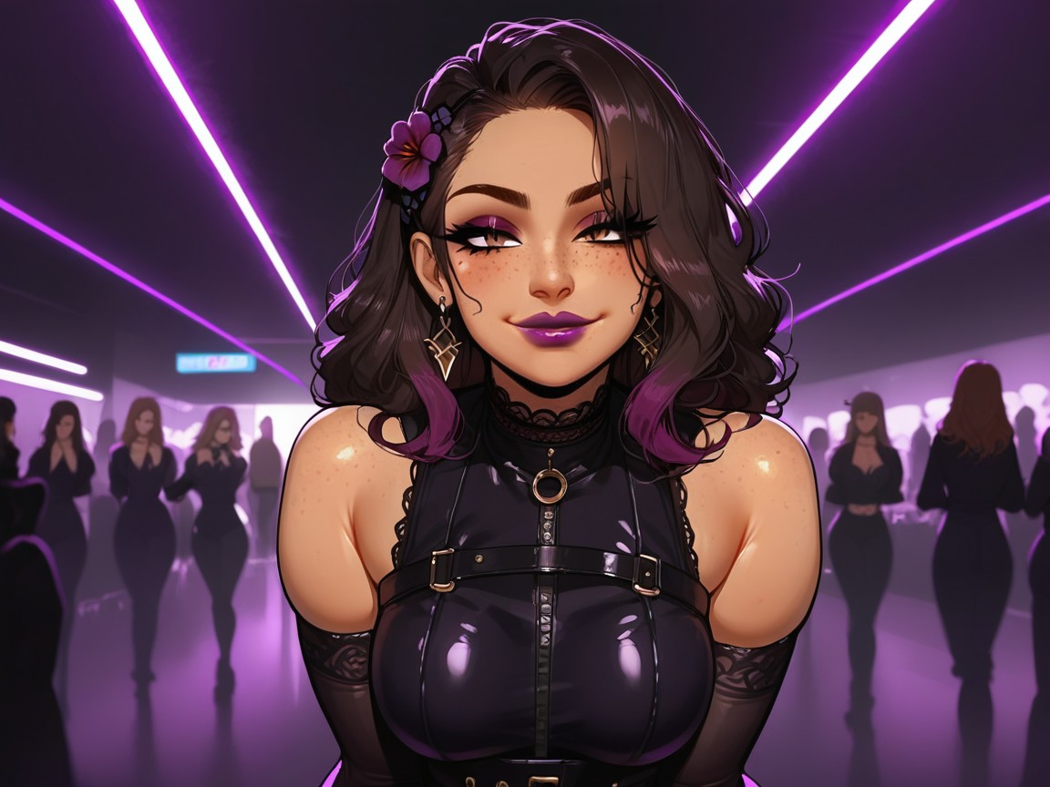 Thick Thighs, Woman Walking Through Fog, Wearing Purple Spy Clothes AI Porn