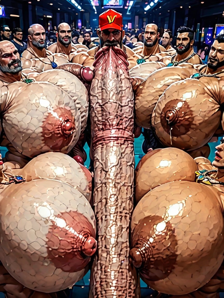Double Penetration In Mouth, Looking At Viewer, Gay Gangbang AI Gay Porn