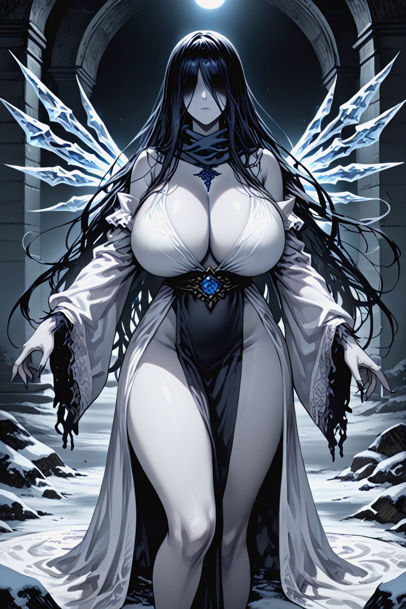 Csadako From Ringu', Light Sparking Light Blue Hair, Blizzard Sadako Hentai AI Porn
