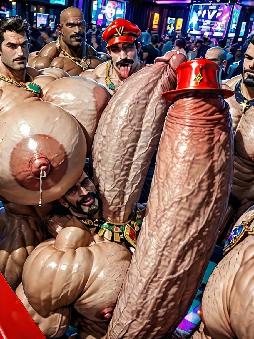 Rough Hyper Huge Cocks Everywhere On Him, Looking At Viewer, Tanned Skin AI Gay Porn