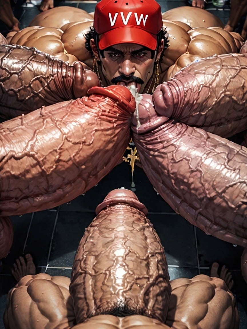 Front View, Tongue Out, Oiled Skin AI Gay Porn