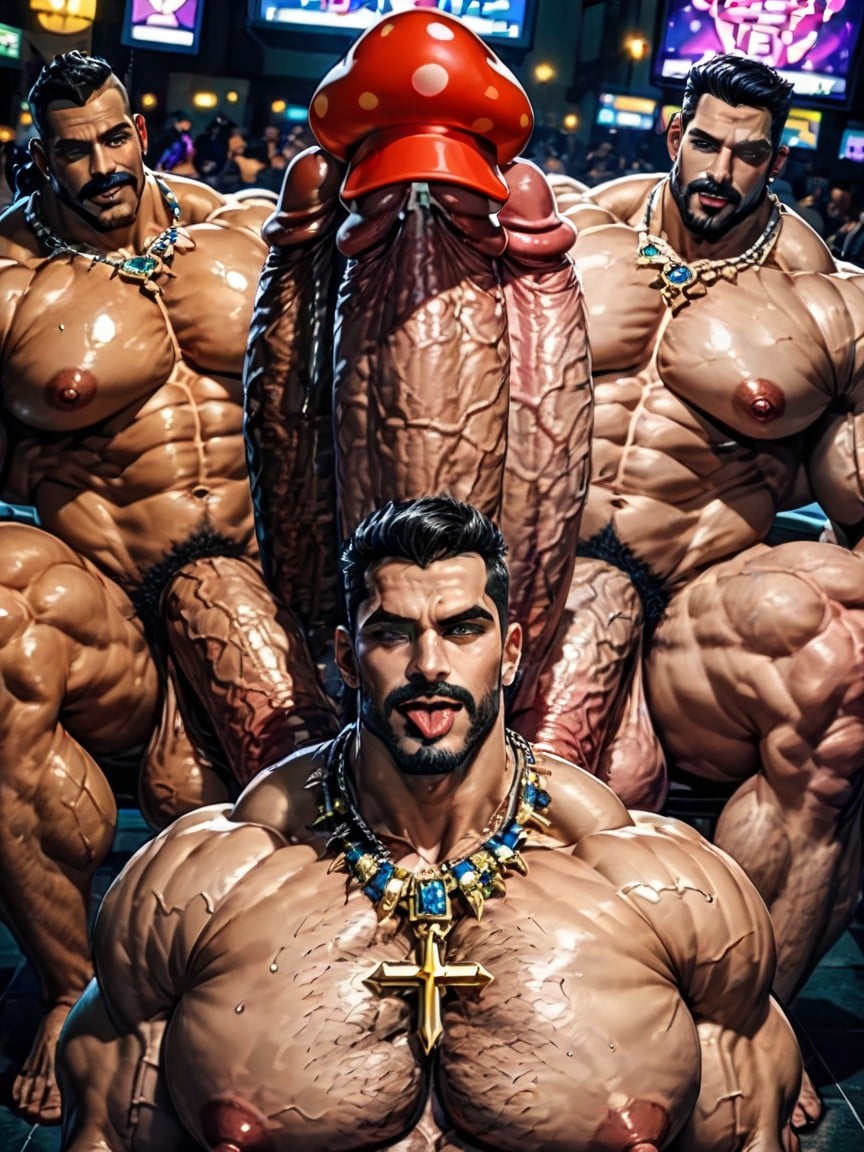 Oral Double Penetration, Triple Penetration In Ass, Hyper Bulky Tanned Skin AI Gay Porn