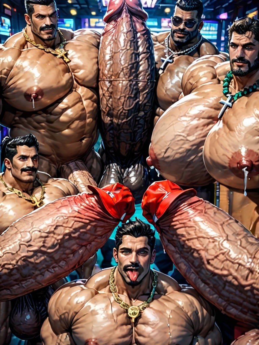 Arms Behind Back, Erect Penis, Hyper Bulky Tanned Skin AI Gay Porn