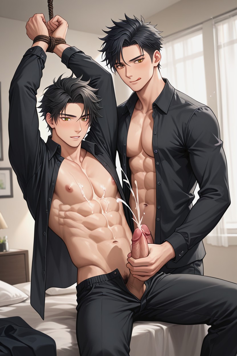 Sitting On A Chair, Manhwa, Black Hair AI Gay Porn