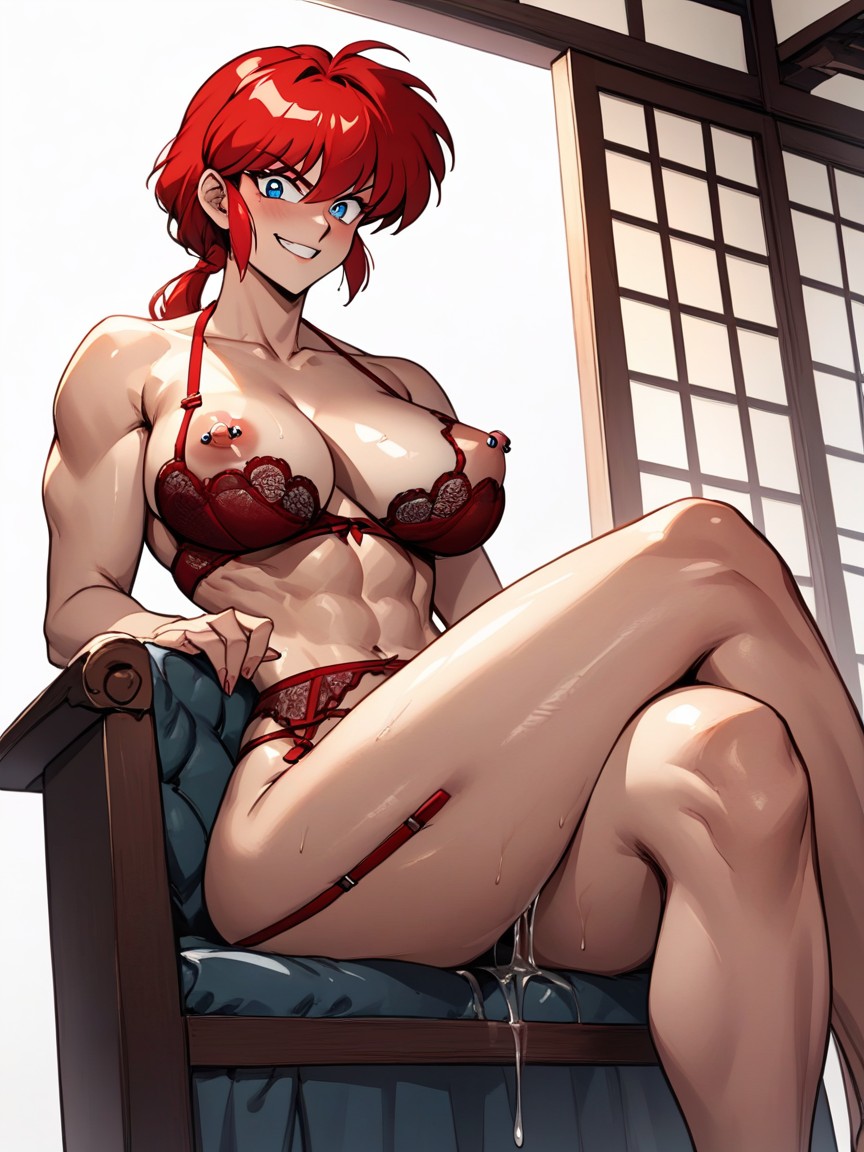 Red Garter Belt, Huge Head, Red Eyeshadow Hentai AI Porn