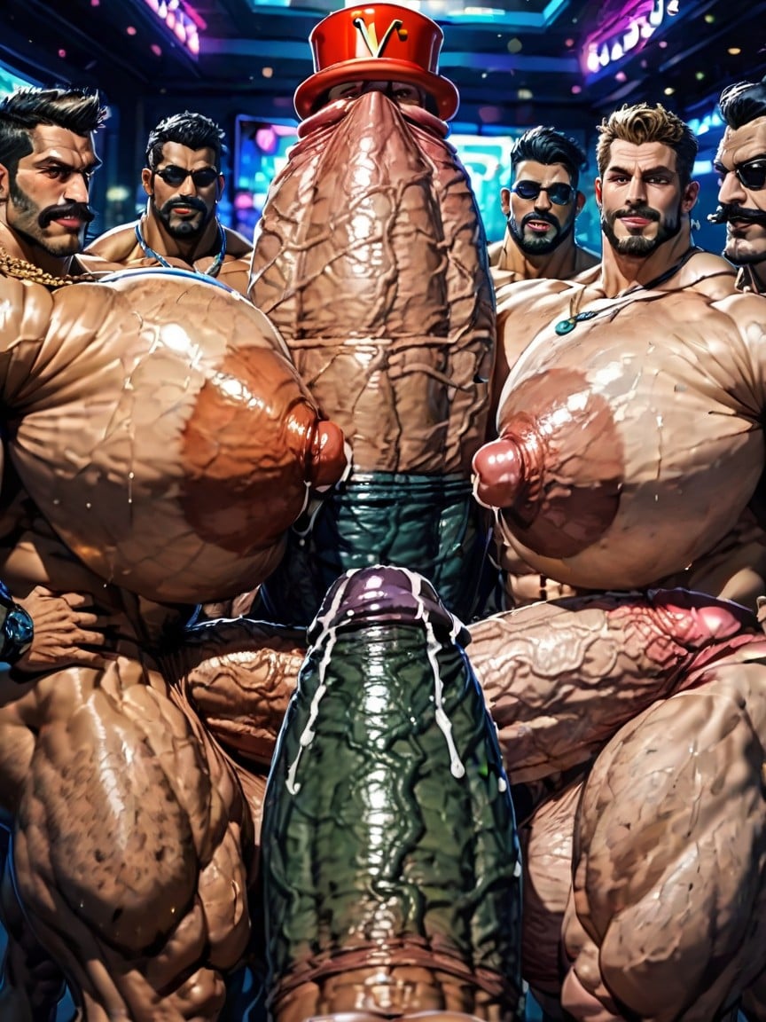 Focus Under Boob, Gay Gangbang, Hyper Bulky Tanned Skin AI Gay Porn