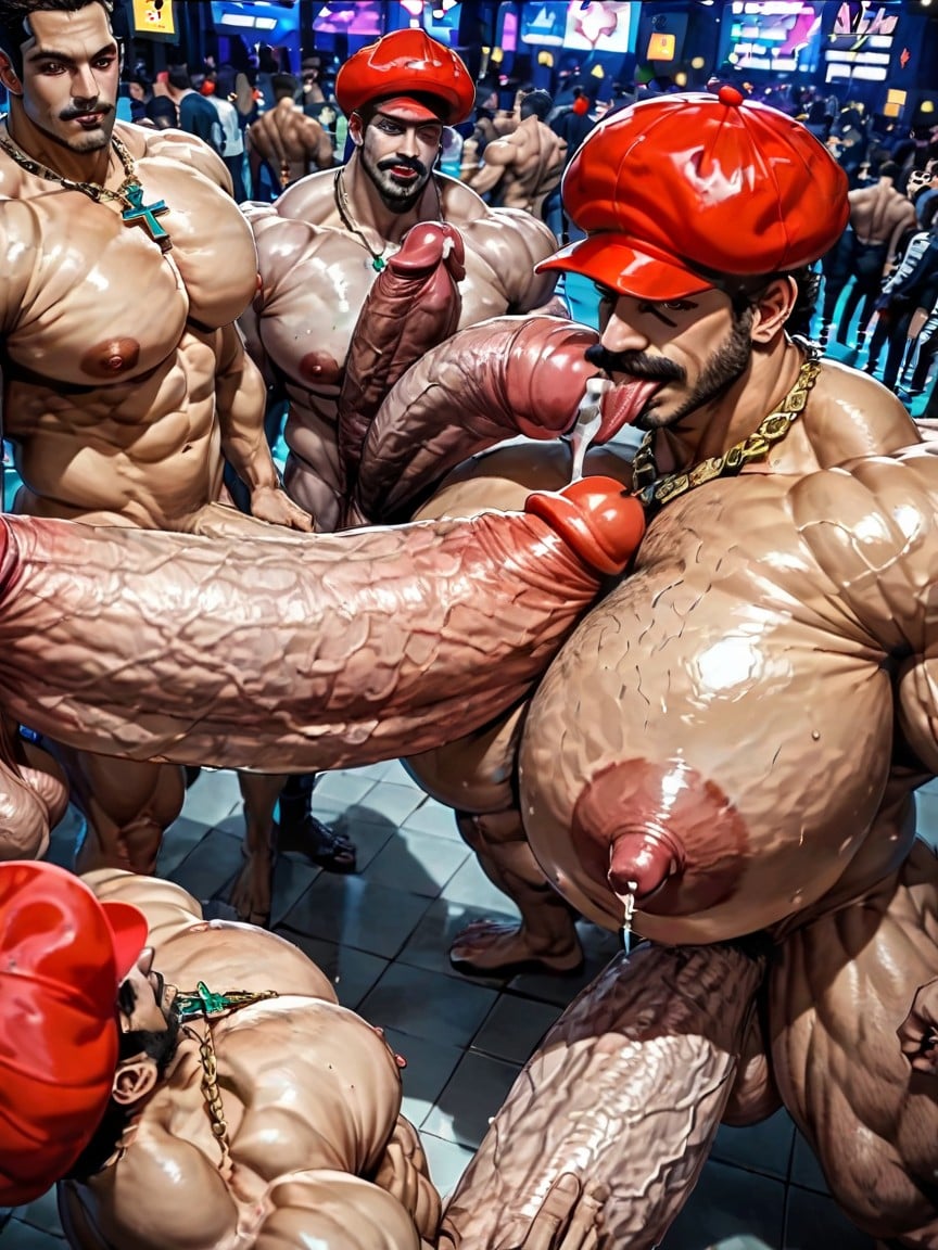 Mouth Agape, Squatting, Oiled Skin AI Gay Porn