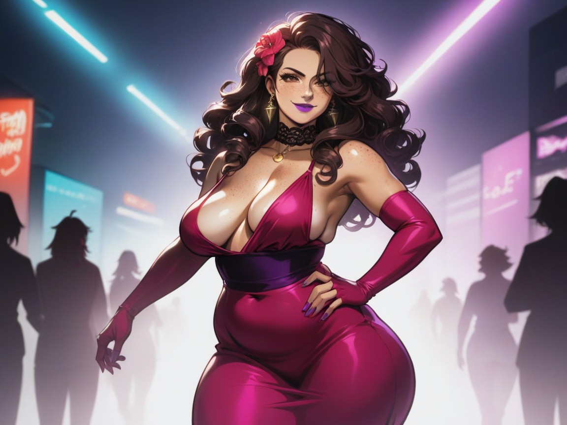 Rounded Chest Width, Jeweled Choker, Purple Lipstick Hentai AI Porn