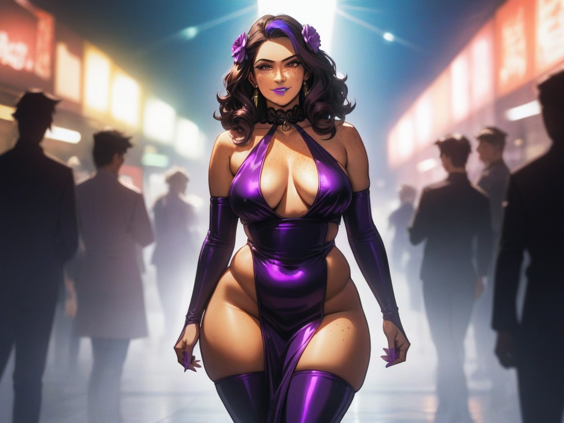 Purple Flower In Hair, Purple Spotlight, Nsfw Hentai AI Porn