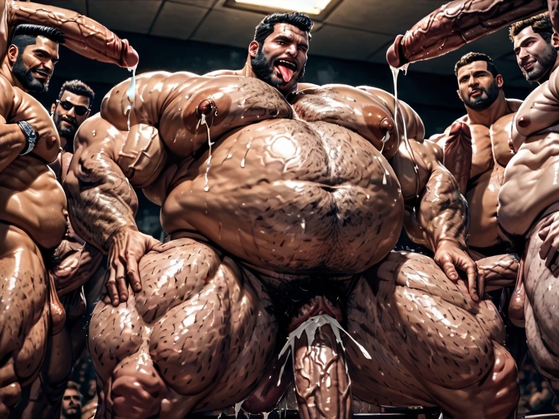 Hyper Breasts, Gay Man Bearded, Sweaty AI Gay Porn