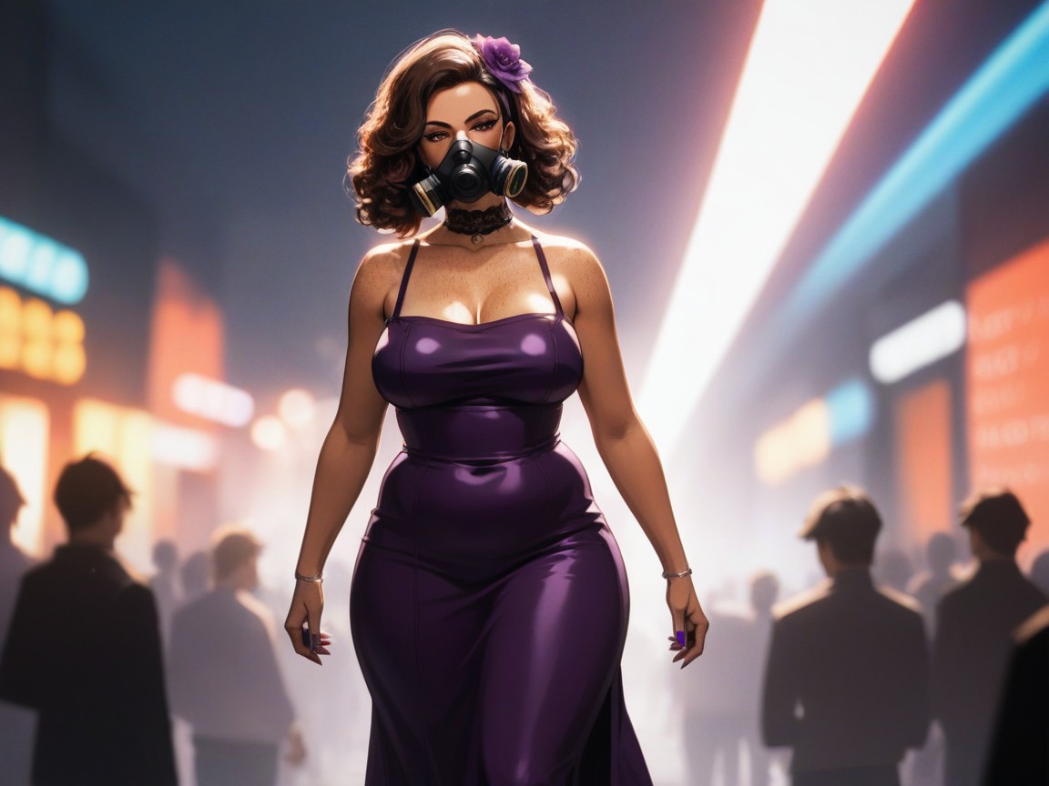 Espionage Setting, Wearing Purple Spy Clothes, Proportionate Waist Hentai AI Porn