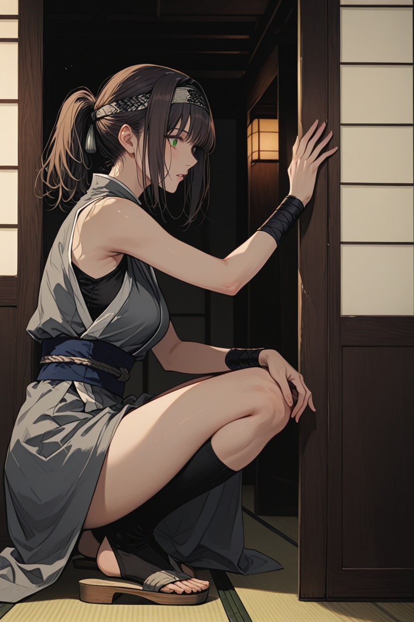 Hanging Scroll On Wall, Side View, Split Hair Bangs Hentai AI Porn