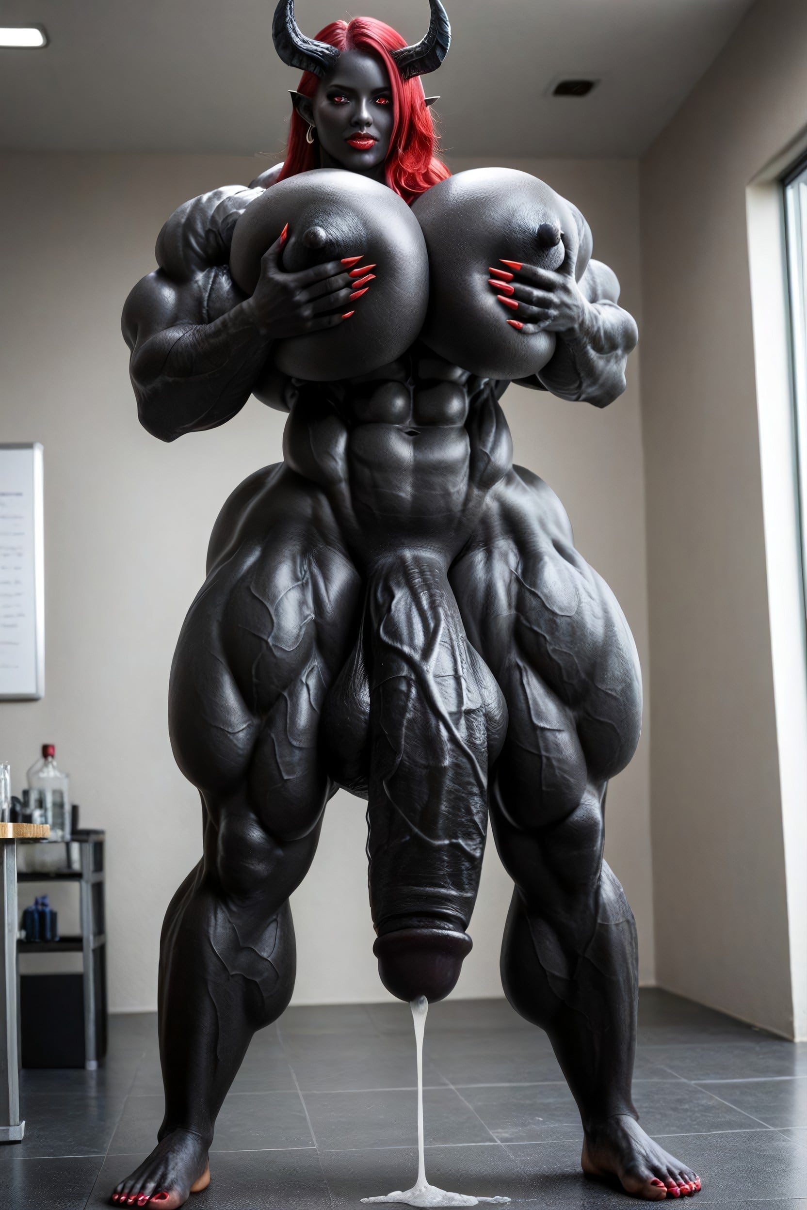 Abs, Hyper Black Cock Growth, Muscular Shemale AI Porn