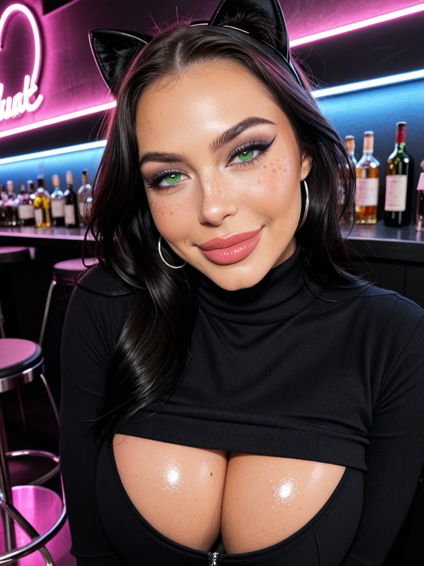 Smug Expression, Perfectly Spherical Breast Shape, Extreme Thick Thighs AI Porn