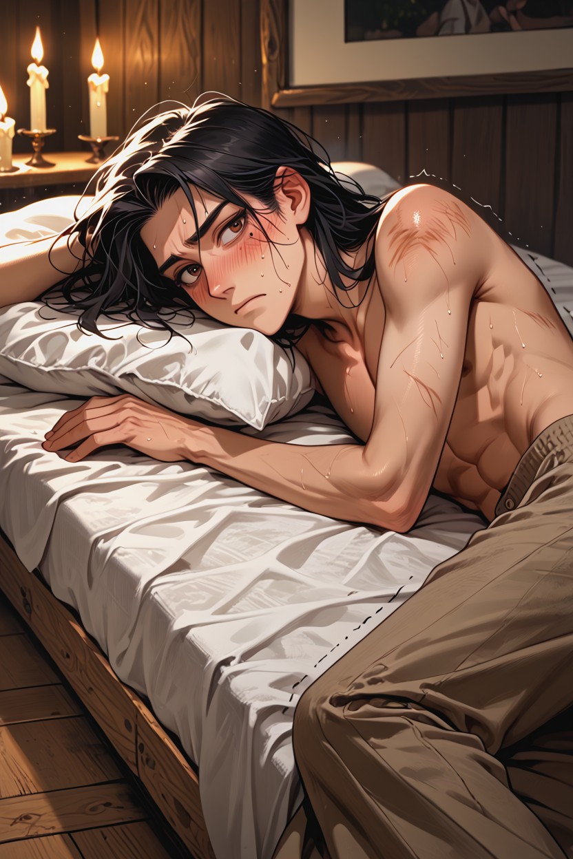 Topless, Plain Blanket, Shoulders Hentai AI Porn