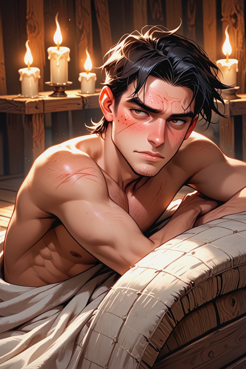 Brown Eyes, Anxious Expression, Lean Build Hentai AI Porn
