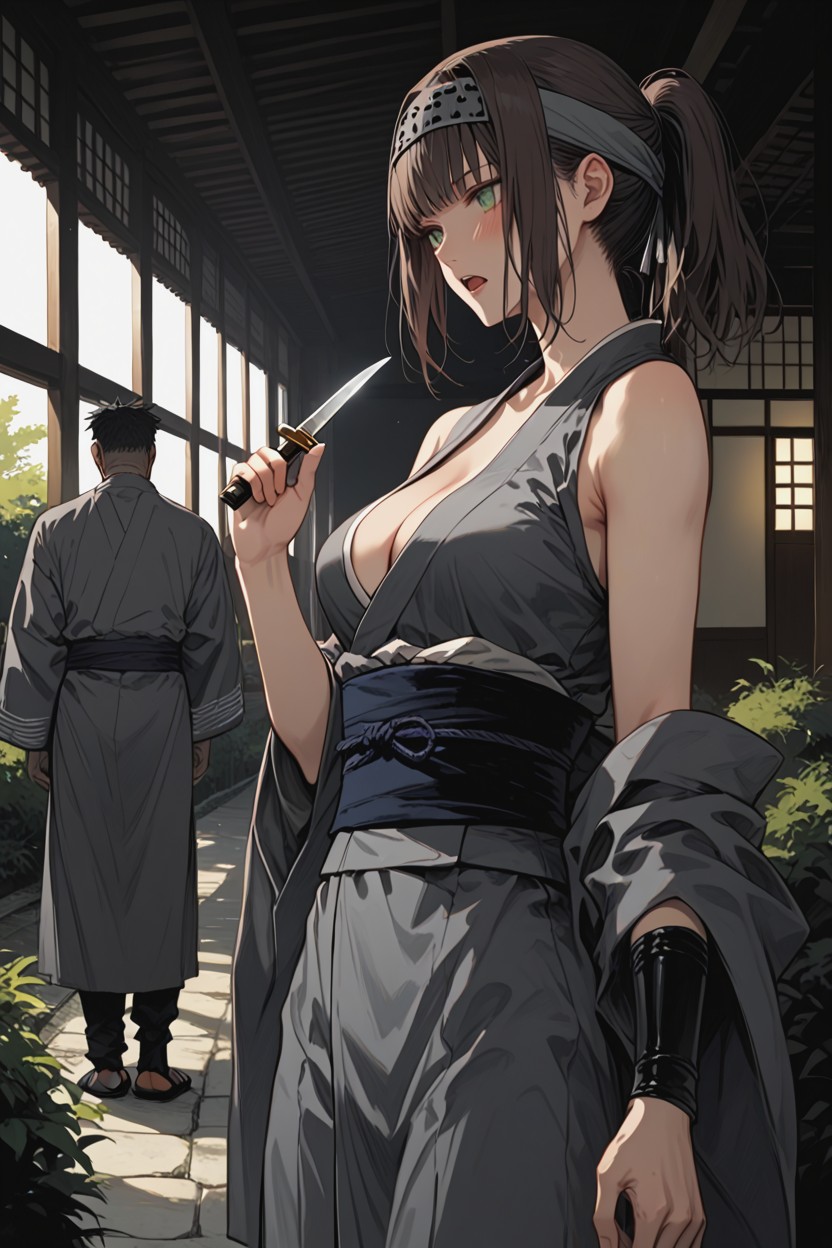 Cinematic, Medium Breast, Dark Grey Cloth Headband Hentai AI Porn