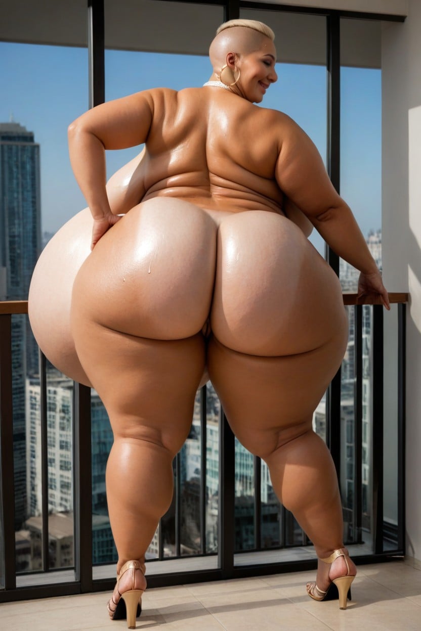 Big Gold Hoop Earrings, Side View, Bulging Belly BBW AI Porn