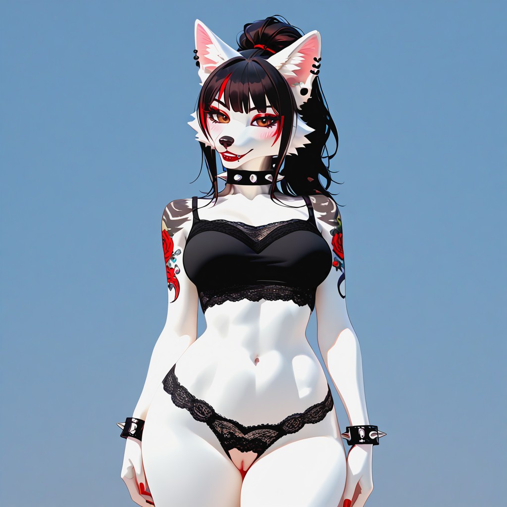 Pink Inner Ears, Black Lace Transparent Panties, 18+ AI兽人黄片