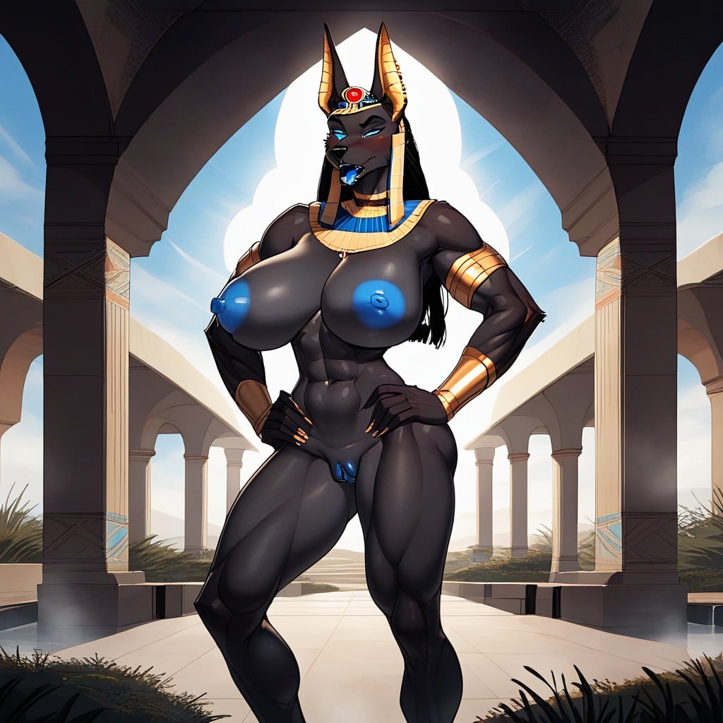 Blue Tongue, Black Fur, Embarrassed AI獸人黃片