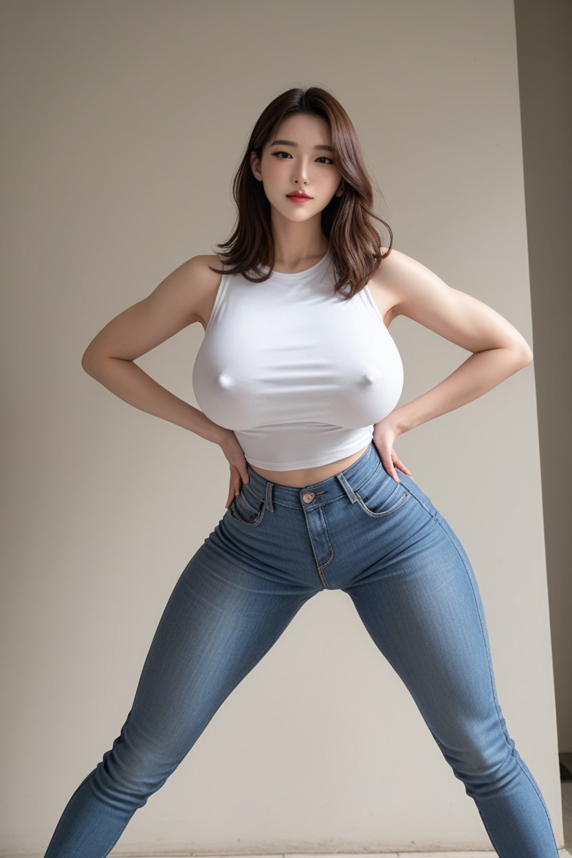 Charming Korean Woman, Bust Shot, Lifting Shirt アジアのAIポルノ