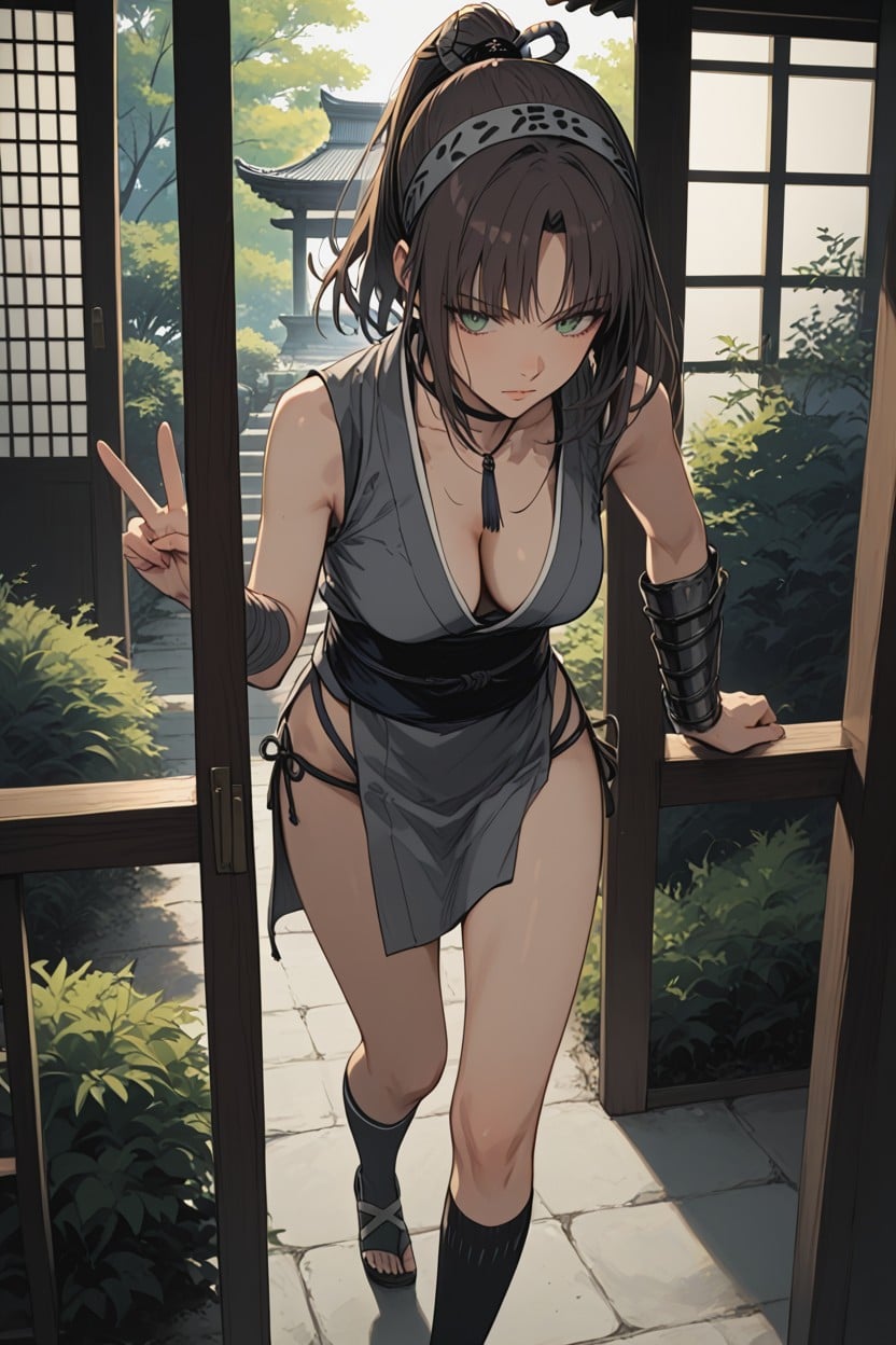 a woman running very fast with a Japanese kunai in her hand