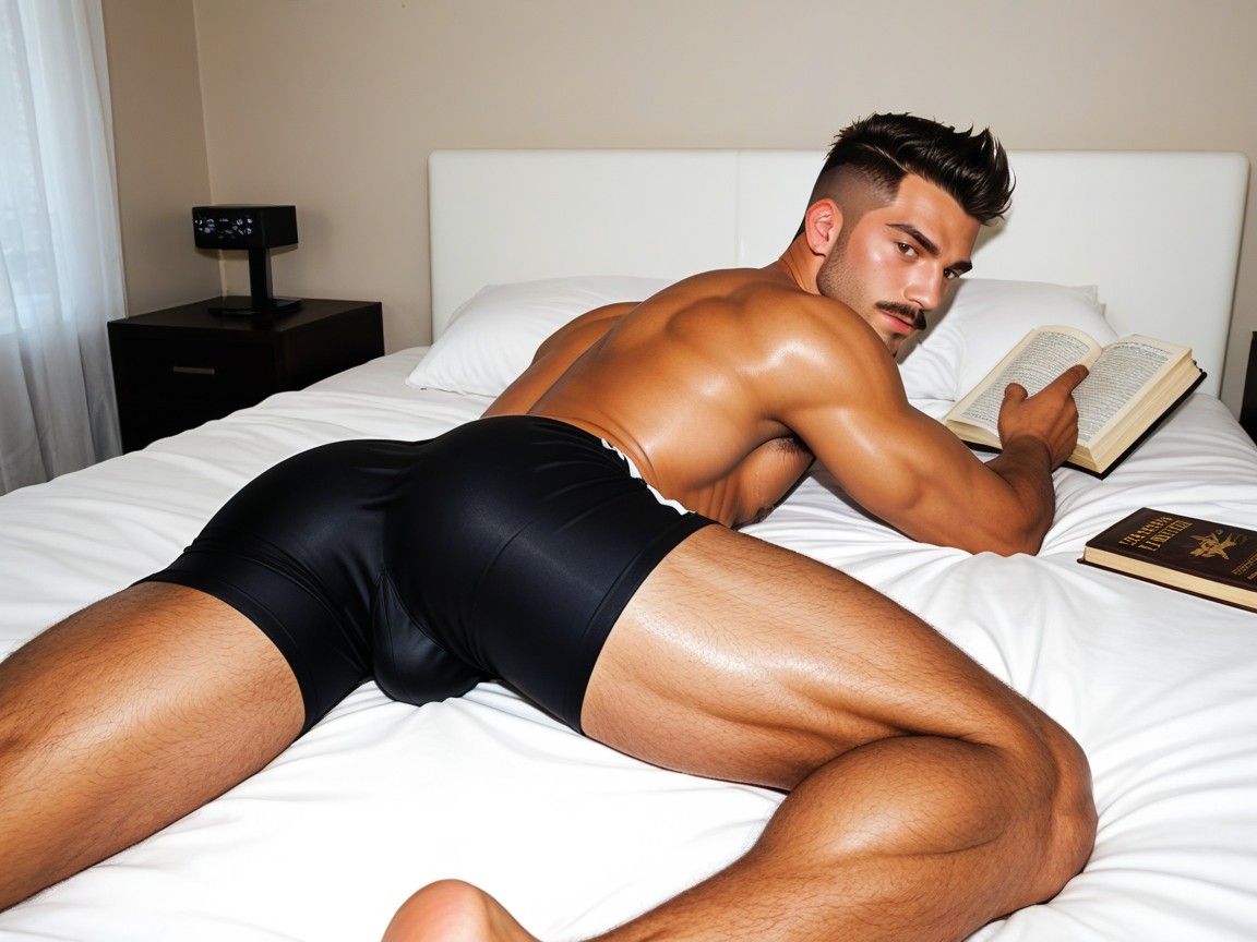 Only Man, Mustache, Reading A Book AI Gay Porn