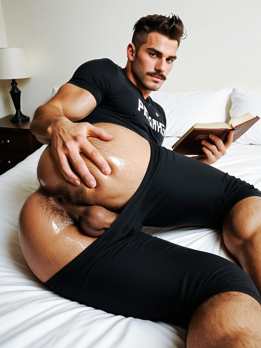 Blushing, Rounded Ass, Laying On Bed AI Gay Porn