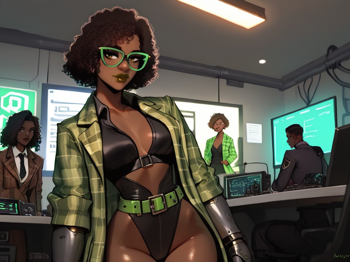 Scientist Utility Belt, Squared Hips, Green Spotlight AI Porn