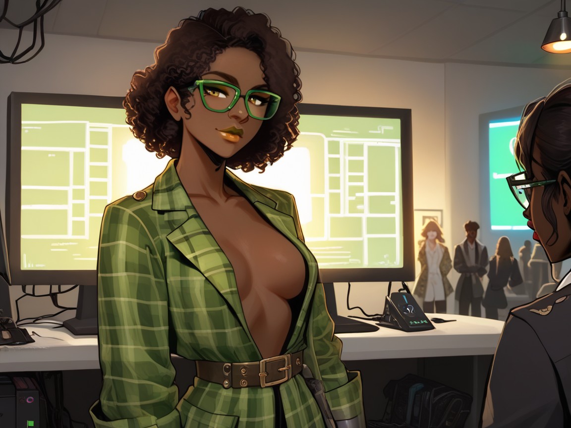 One Dark Skin Woman, Squared Torso, Rectangle Build AI Porn