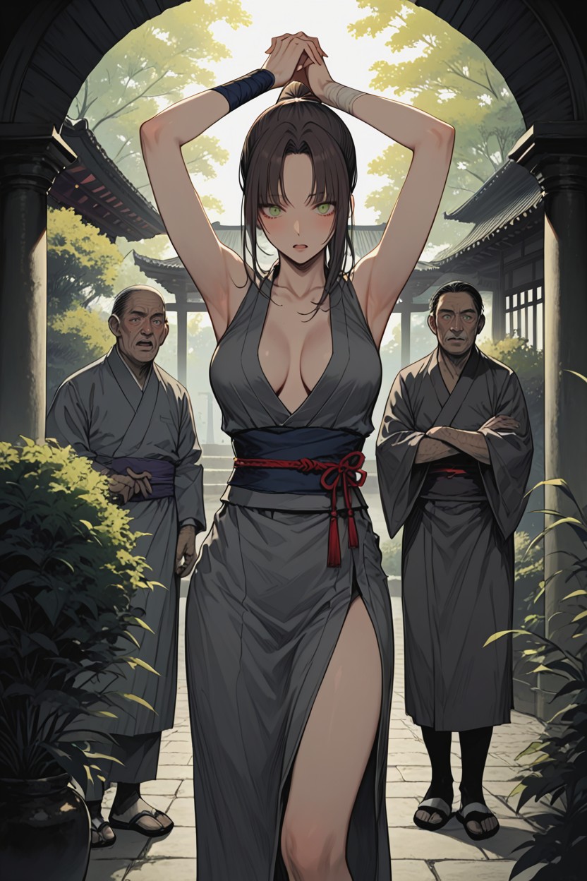 V Neck Breasts Cleavage, Shocked, Front View Hentai AI Porn