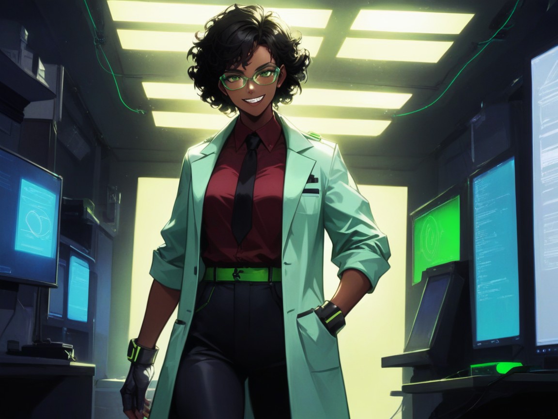 Asymmetrical Breast Size, Green Glasses, Espionage Setting Hentai AI Porn
