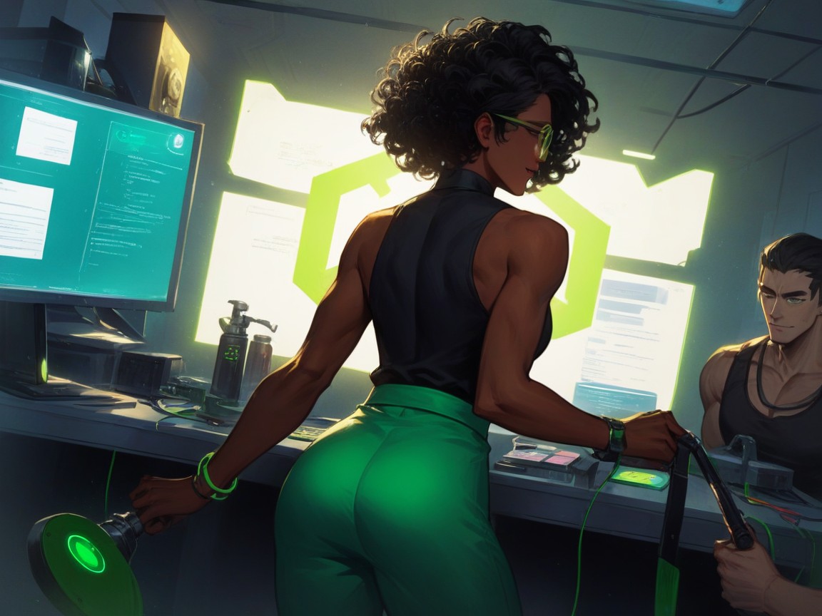 Espionage Setting, Scientist Utility Belt, Green Spotlight Hentai AI Porn