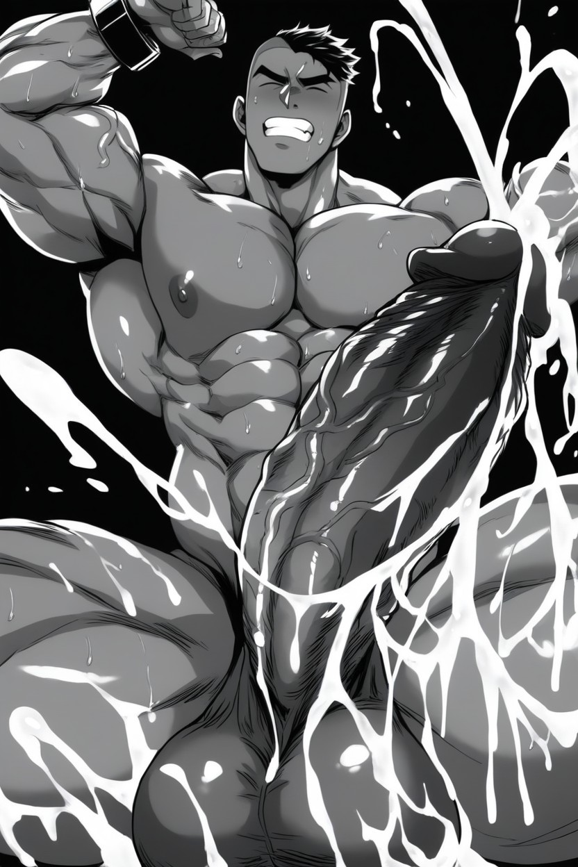 Black Tanned Face, Huge Heavy Balls, Restrained By Sturdy Shackles AI Gay Porn