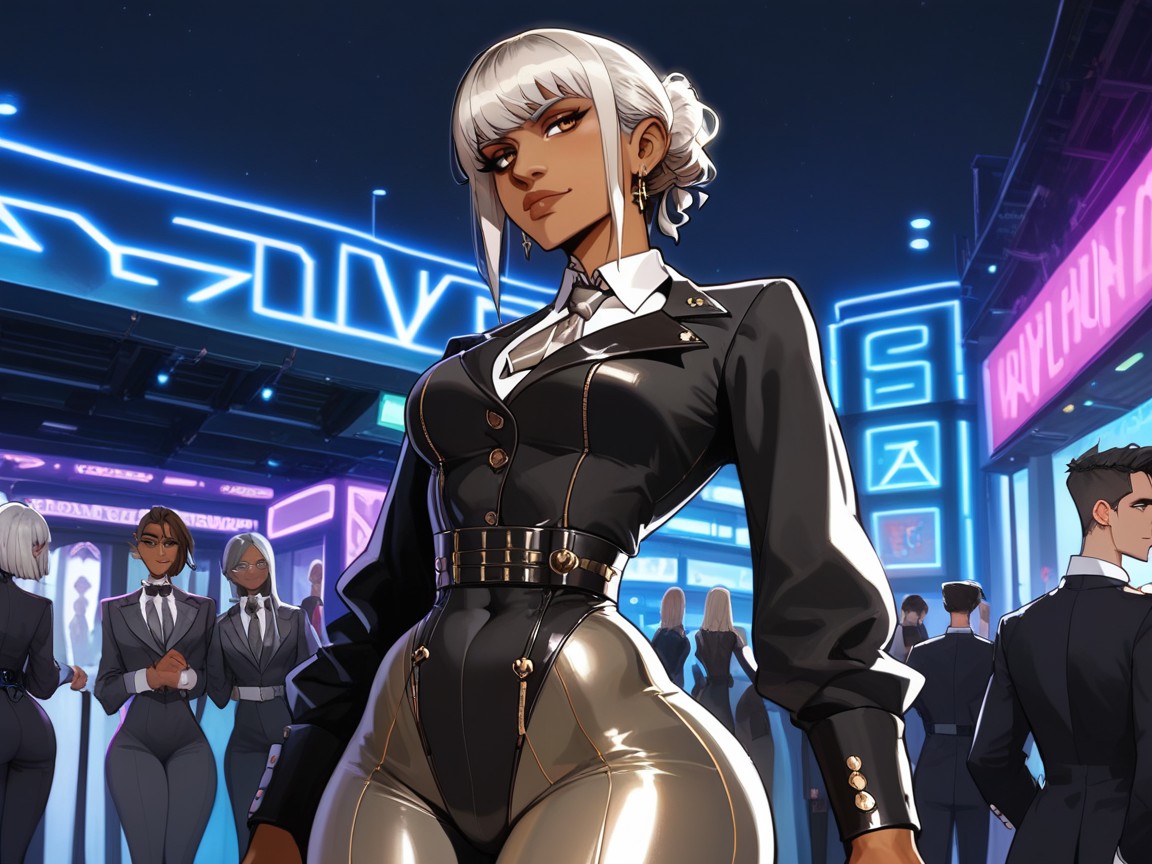 Squared Chest Width, Silver Leather Gloves, 18+ AI Porn