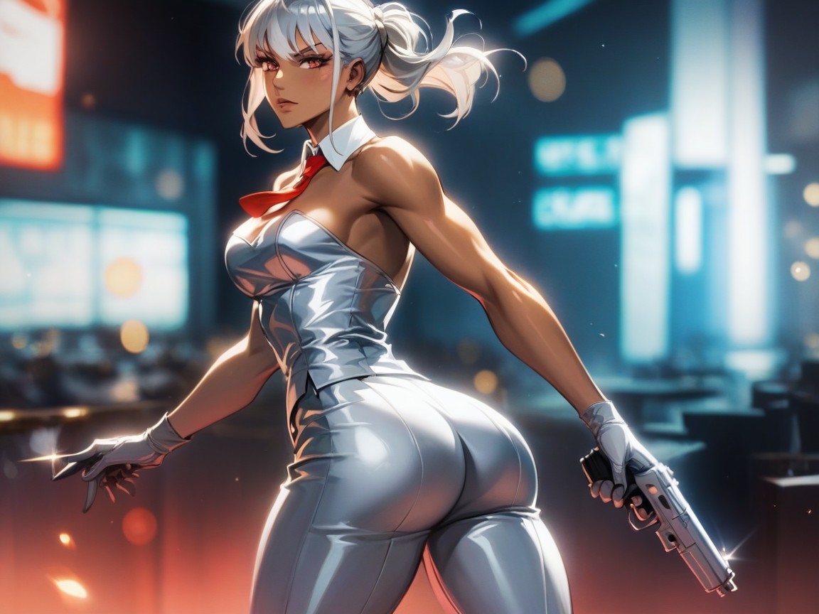 Holding Silenced Pistol With Extended Suppressor, Ultra Detailed, Vibrant Saturated Colors Hentai IA