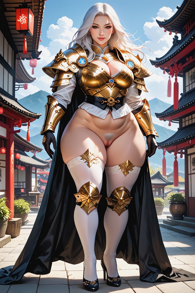 Completely Armored, White Hair, Detailed Face AI Porn