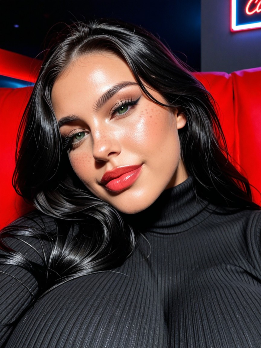 Side View, Pinup Style Pitch Black Hair, Night AI Porn