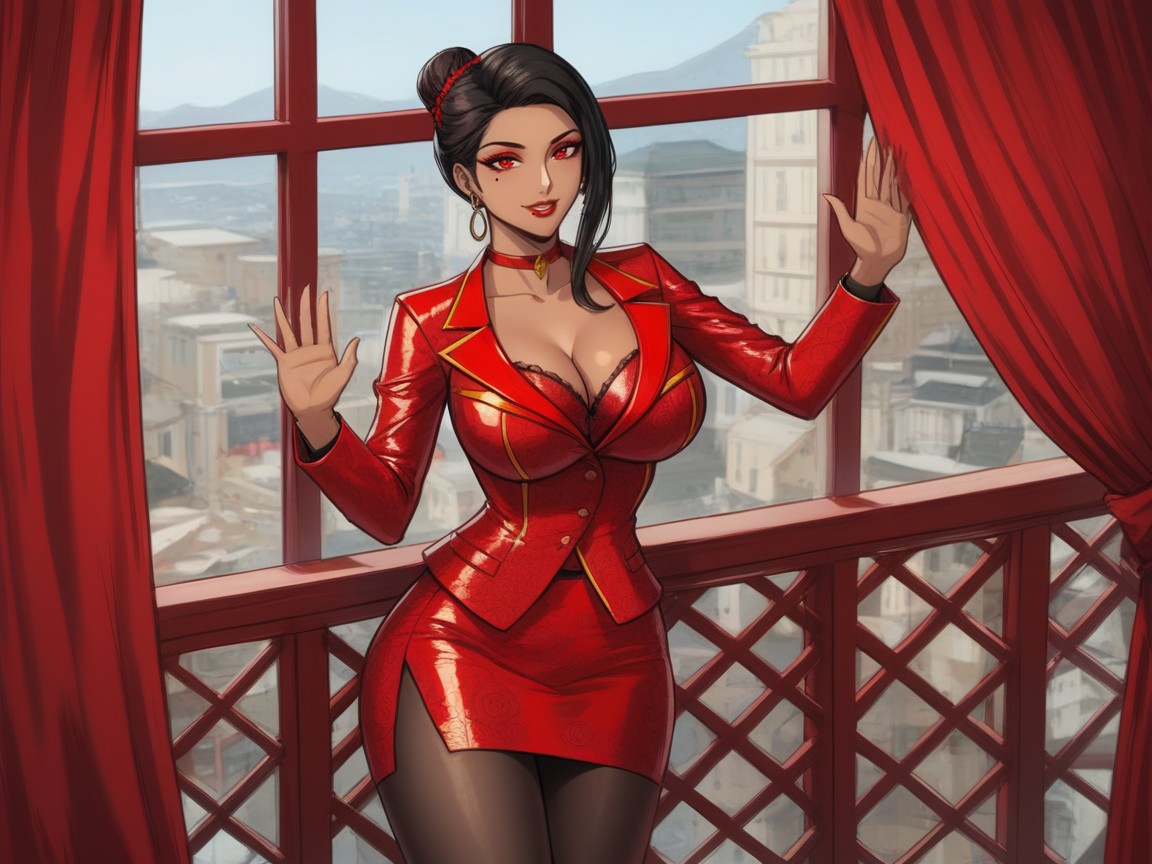 Woman Standing At Balcony Rail, Afterimage, One Latina Woman Latina AI Porn
