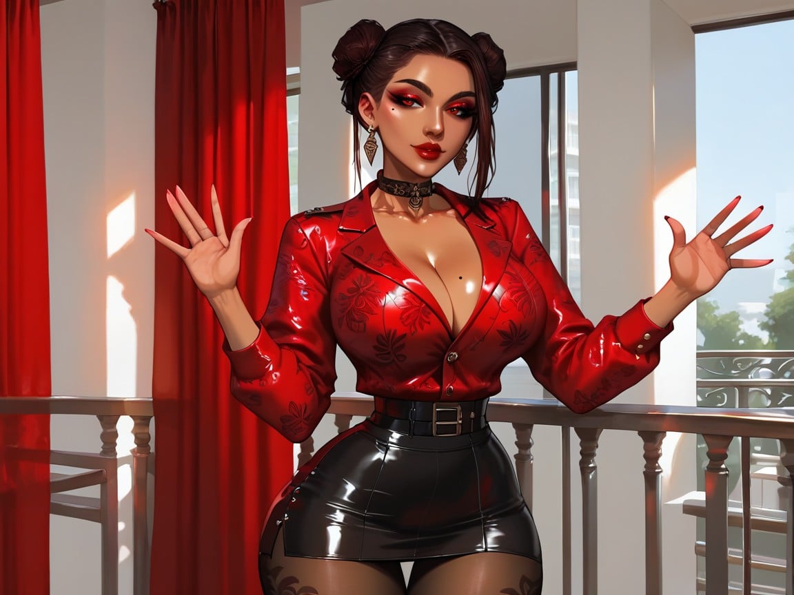 Espionage Setting, Pale Tan Skin With Light Makeup, Holding Red Cane AI Porn