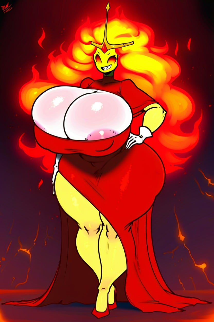 On Top Of A Red Volcano With Lava In The Background, Thighs Larger Than Waist, Thigh Gap AI Porn