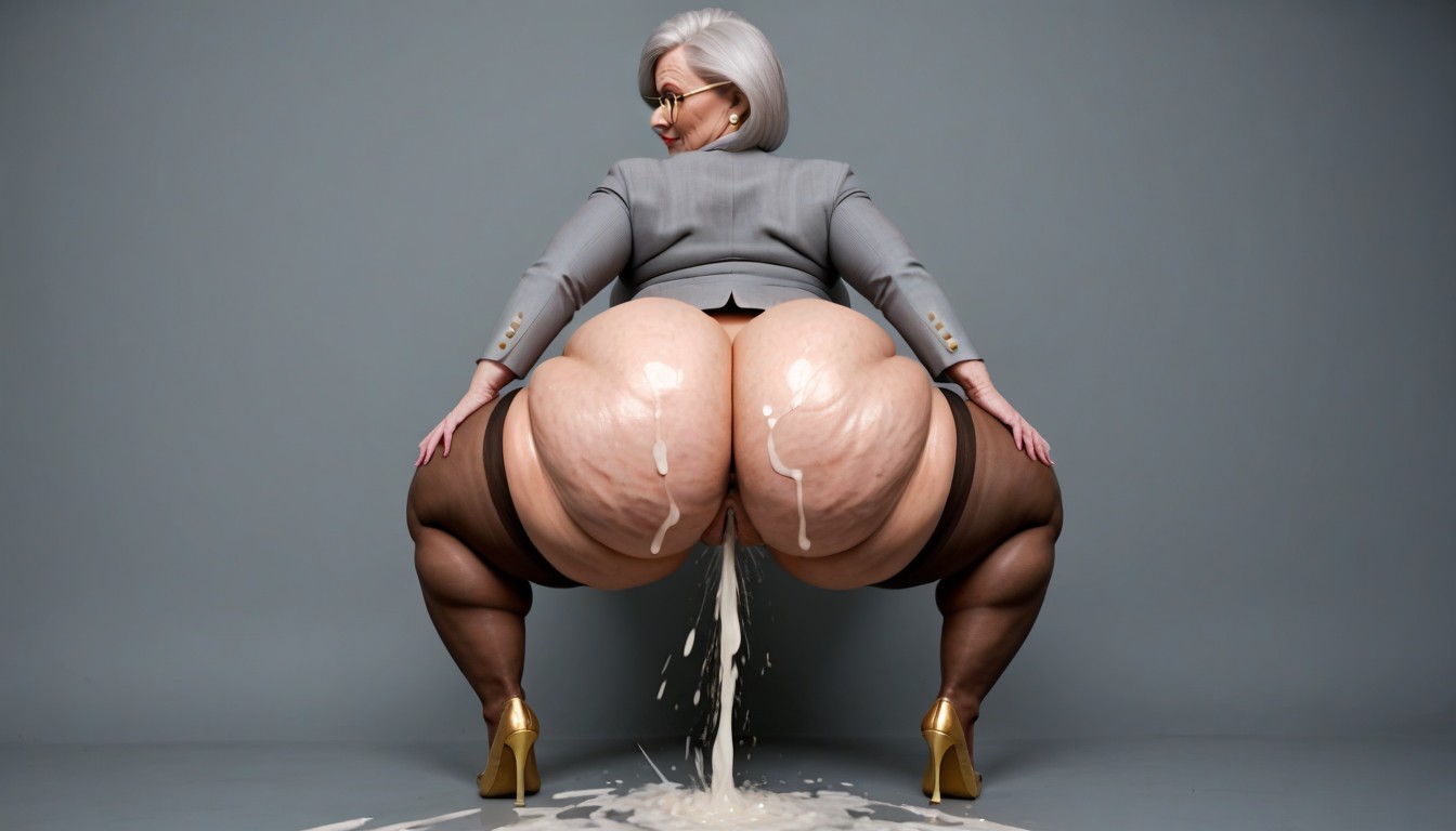 Wide Squirt Jet, Hands On Knees, Ash Hair AI Porn