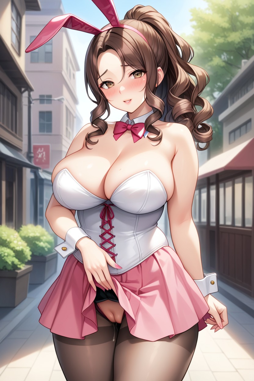 Pink An White Corset Skirt, Corset, Exposed Thighs Hentai AI Porn